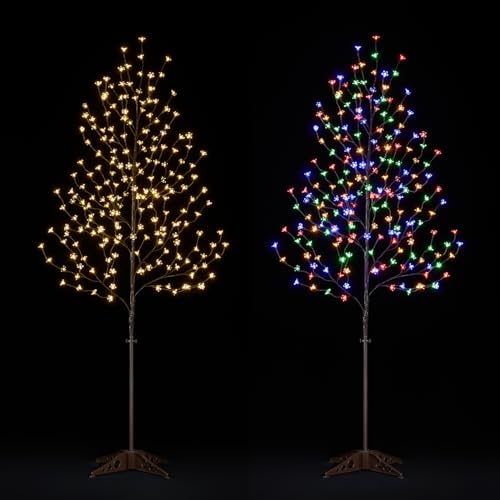 Lightshare 6.5FT LED Lighted Cherry Blossom Tree, 208 LED Warm White to Multicolor, Timer and Dimmer with Remote, Home Garden, Summer, Wedding, Holiday, Party Decoration for Indoor and Outdoor Use - style: 6FT Warm White & Multicolor