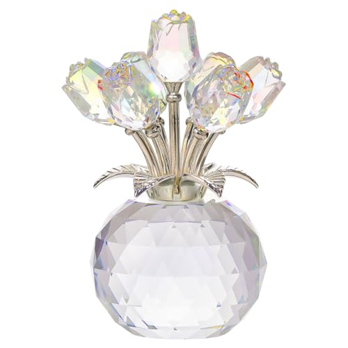 Clear Rose Flower Crystal Figurine with Vase, Bouquet Flowers Ornament Gifts for Wife Girlfriend Women, Handmade Crystal Flower Collectible Home Table Decor for Valentines Day Wedding Anniversary - color: Clear-crystal Rose