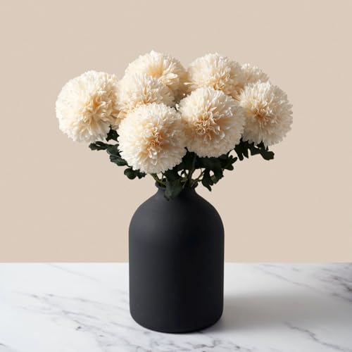 Large Kiku Flower Beige 10 Stems, Silk Flowers Bulk Boho Bouquet, Large Artificial Flowers, Tall Flowers With Long Stems, Realistic faux flowers Neutral Home Decor, Flores Artificiales Para Decoracion - color: Beige Large