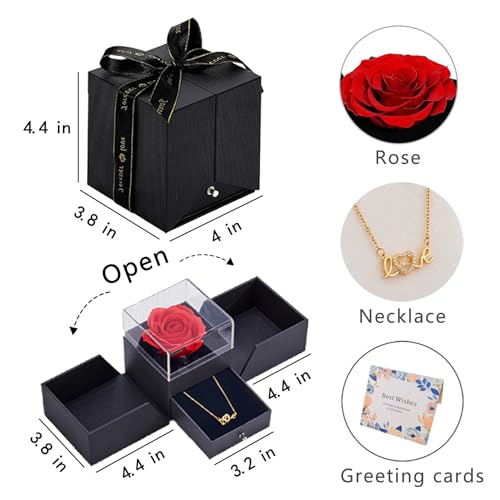 EIGHTOWN Roses Bouquet Artificial Flower - Preserved Red Rose Flowers with Love Necklace for Her - Unique Gifts Valentine's Day, Mother's Day, Thanksgiving, Birthday, Anniversary (512) - color: 512