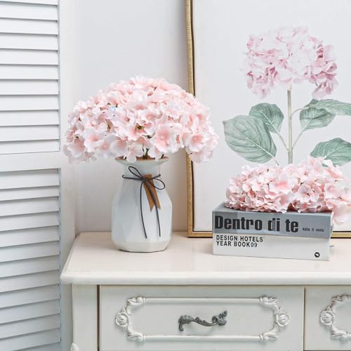 Fake Pink Hydrangea Artificial Flowers - Faux Silk Hydrangeas Flowers Heads with Stems Real Touch for Home Wedding Party Table Decor(Pink,Pack of 10) - color: Pink