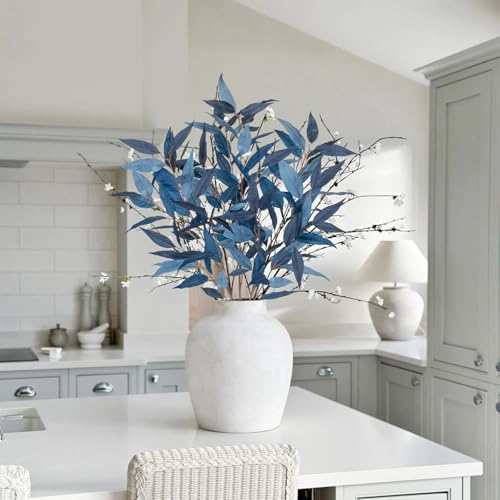 DILATATA 32 inch Blue Artificial Eucalyptus Spray Fall Eucalyptus Leaves Autumn Leaf Branches Faux Fall Stems for Home Floral Arrangement Autumn Festival Thanksgiving Decor - color: Navy Blue