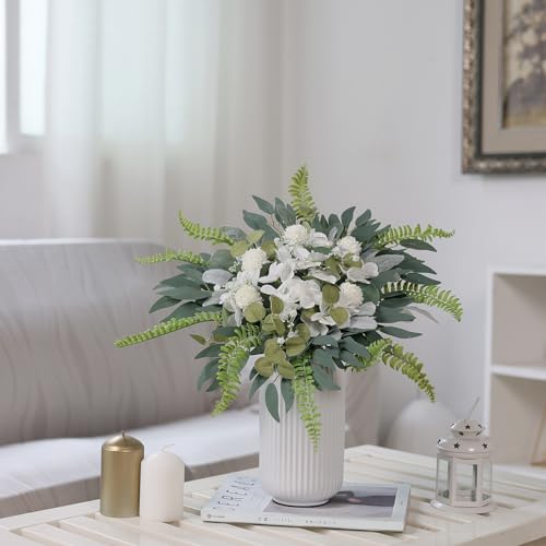 FOTEEWL 65 Pcs Artificial Greenery Stems Box Set,with 8 Kinds of Faux Plants and Fake Flowers for DIY Bridal Bouquets Wedding Floral Arrangement Table Centerpieces Decoration (Dusty Green & White) - color: Dusty Green & White
