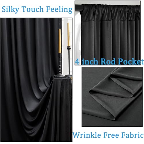 Wrinkle Free Black Backdrop Curtains for Parties, Polyester Photo Backdrop Drapes 2 Panels 5x8ft for Weddings Birthday Photography Background Parties Halloween Decor, 10ft x 8ft - color: Black, size: 10ftx8ft