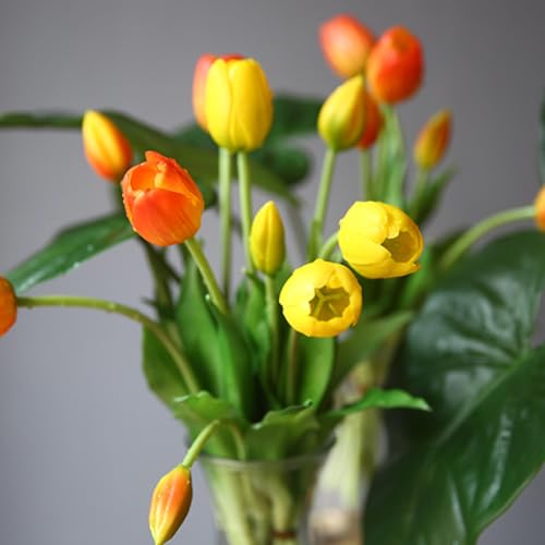 15pcs Artificial Tulips Flowers,Soft Touch Latex Bouquet, Fake Tulips Flowers,Spring Wedding Home Room Table Centerpiece Decor Yellow Set - color: 15pcs Yellow(no Vase)