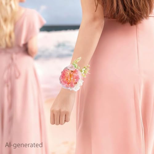 2 Pcs Pink White Carnation Wrist Corsage, Artificial Flower Corsage Bracelet for Wedding, Prom, Bridesmaid, Mother of the Bride, Bridal Shower Party (Carnation,2pcs Wrist Corsage) - color: Carnation,2pcs Wrist Corsage