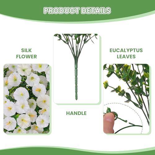 ADXORA 12 Bundles Morning Glory Artificial Flowers for Outdoor Decoration UV Resistant Fake Plastic Plants Artificial Greenery for Indoor Outdoor Garden Patio Window Box Home Decor - color: White