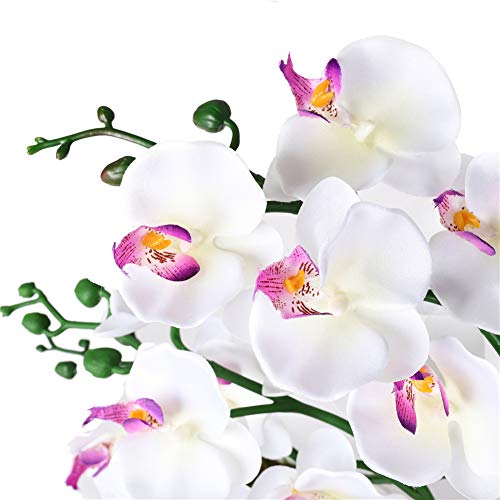 15" Tall Artificial Silk Phalaenopsis Orchid Flower Plant Pot Arrangements (White) - color: White