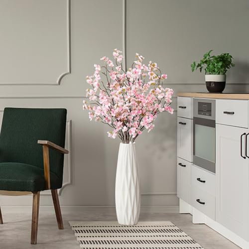 Dremisland 4Pack Artificial Cherry Blossom Flowers 39.3in Faux Cherry Blossom Branches Silk Flowers in Vase Pink Peach Faux Flowers Spring Decor Wedding Party Home Table Vase Decor - color: White Pink, size: 4PCS
