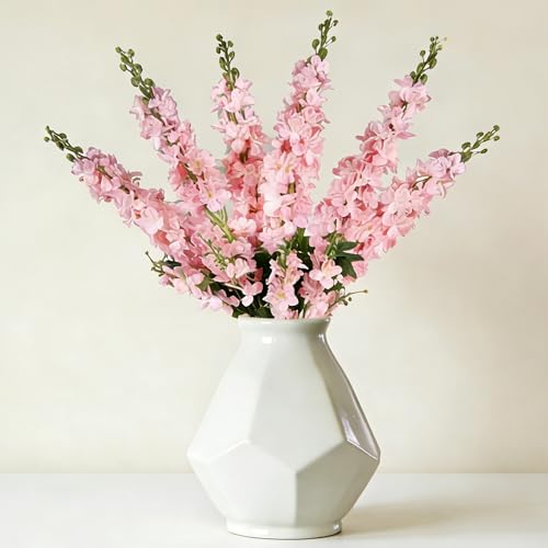 HCTCPALS Artificial Flowers for Outdoors 6 Pcs Delphinium Plant Realistic Silk Fake Flowers for UV Resistant Faux Plants Outdoor Indoor Outside Front Porch Hanging Planter Decoration-30" Pink - color: Delphinium Pink