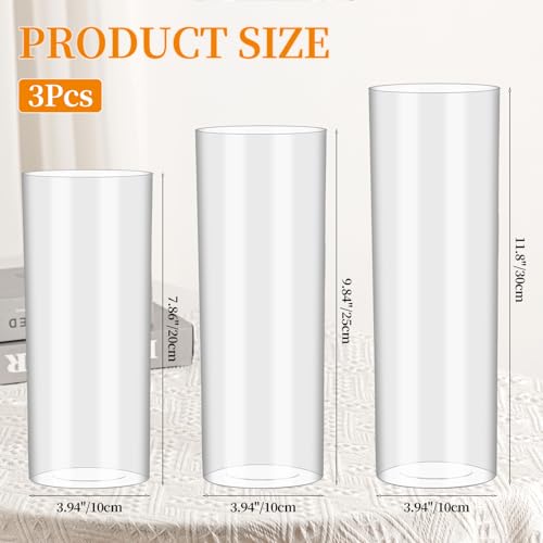 Flower Vase Acrylic Cylinder,Set of 3 Pcs, Clear Vase for Centerpieces,Wedding Decorative,Home Décor, Non Breakable Plastic, 7.86"+9.84"+11.8" Tall Round - Clear - size: Set of 3 - 3.94"x7.86", 3.94"x9.84", 3.94"x11.8"