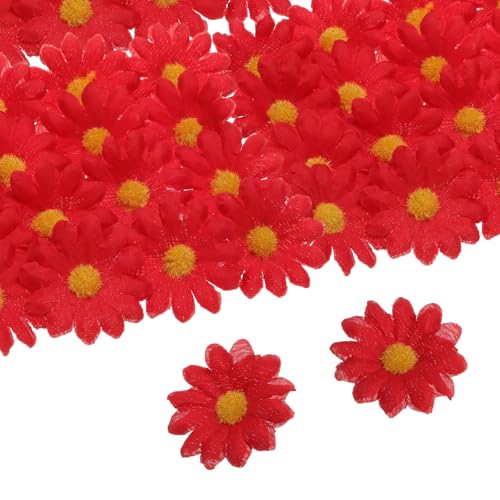 uxcell 100pcs Artificial Red Daisy Flower Heads, 1.6" Silk Fake Daisies Heads for DIY Wedding Bouquets, Centerpieces, Party Decorations, Home Decor - color: Red