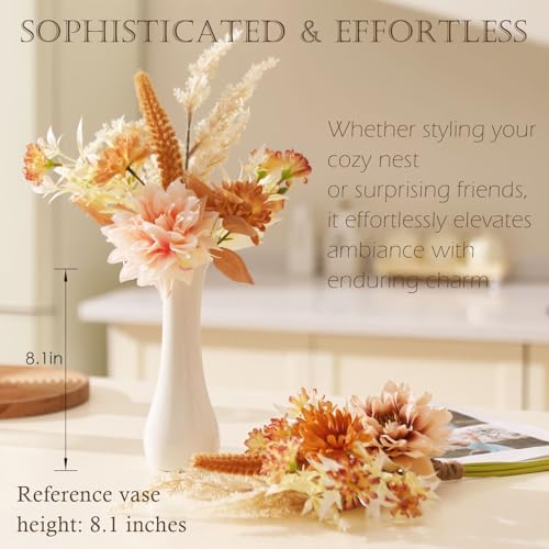 Joeabor Fake Flower Bouquet, Faux Flower Arrangement for Decorating Kitchens, Bedrooms, Bathrooms, Realistic Artificial Flowers Made of Silk & Plastic, Floral Decoration with Dahlia & Small Blossoms - color: Pink & Light Coffee