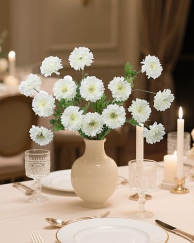 Coferset 6pcs Artificial Silk Mums Flowers Realistic Chrysanthemum Stems 22" Fake Gerbera Daisy for DIY Bouquet Centerpieces Floral Arrangements Vase Fillers Wedding Shower Decorations(White) - color: White