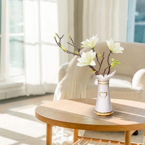 LoveLin,Artificial Flowers with Ceramic Vases,Faux Flower Arrangement,Affordable Luxury Artwork,Housewarming New Year Xmas Gift,Home Decor - color: White/White