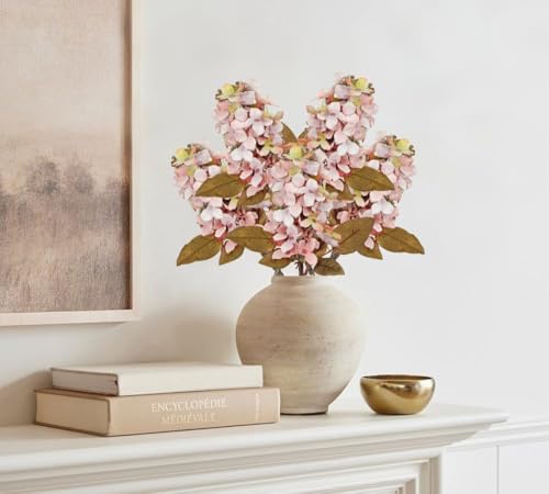 GnFlus Fake Fall Flowers Artificial Silk Dried Hydrangea with Seed 4 PCS Artificial Fall Flowers Dried Florals Bouquet Autumn Decorations for Office and Home Cream White - color: Hydrangea - Pink