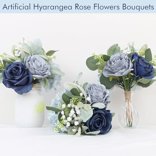 Wedding Artificial Bridesmaid Bouquet - 7 Inch Pre-Made Silk Bridesmaids Flowers Bouquet Small Bridal Bouquet for Bridesmaid for Rustic Vintage Wedding Ceremony Anniversary -Navy Blue - color: Blue, size: 1pcs Bouquets