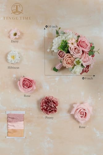 TINGE TIME 9 inch Bridal Bouquets for Bride, Artificial Silk Flowers Tossing Bouquet, Bride Bouquets for Wedding,Ceremony, Anniversary (DustyRose&Cream) - color: Dusty Rose & Cream