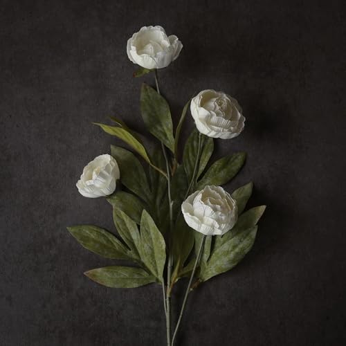 6 PCS 27"Artificial Peony Branches, Realistic Silk Peonies Stems(Cream) | Easy DIY Styling, Plump and Delicate, Look Real Faux Flowers, for DIY Bouquet/Vase/Table Centerpieces/Farmhouse/Home Decor