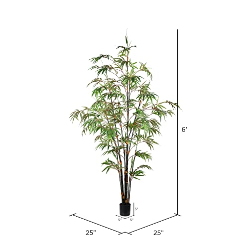 Vickerman Everyday 6' Artificial Potted Black Japanese Bamboo Tree - Premium Lifelike Faux Plant for Home or Office Decor - Maintenance Free Bamboo Tree - size: 6ft