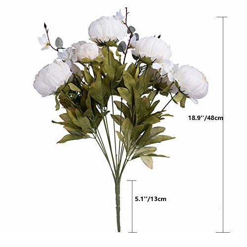 Fule 2 Pack Large Artificial Peony Silk Flower Bouquets Arrangement Wedding Centerpieces (Cream White) - color: Cream White X2
