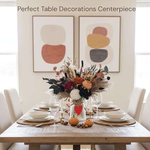 RyddeligHome Deluxe Centerpieces for Dinner Table, Fall Centerpieces for Tables, Coffee Dining Table Centerpiece Decor for Home, Christmas Thanksgiving Winter Decorations, Centro De Mesa De Otoño - size: orange bouquet in vase