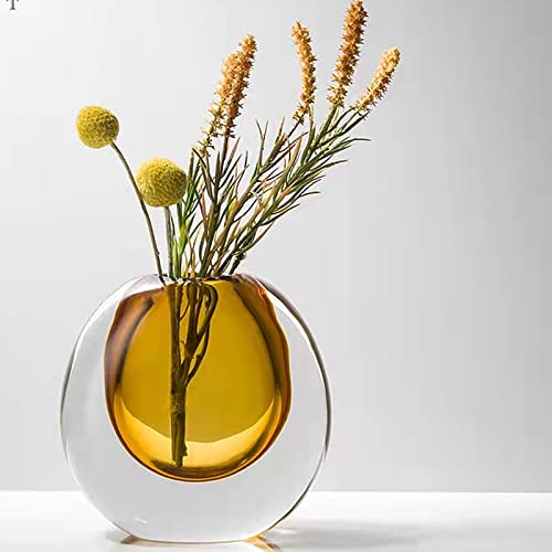 Crystal Vase, Modern Decorative Vase, Minimalist Floral Vase, Light Luxury Style for Home Decor, Centerpiece, Office, Pampas Grass, Dried Flowers, Flowers and Buds (Amber) - color: Amber