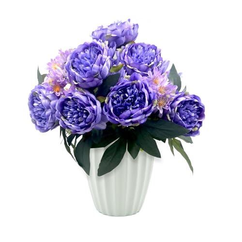 Peonies Artificial Flowers, Fake Peony Bouquet, Realistic Faux Peony Silk Flowers for Wedding, Home Décor, and Table Centerpieces – Ideal for Arrangements and Special Occasions 2 Bouquets (Purple) - color: Purple