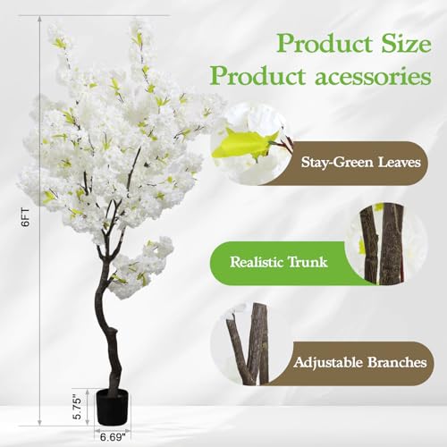 White Faux Cherry Blossoms Tree Artificial Cherry Blossom Tree Bedroom Trees for Home Christmas New Year Decor - color: White-ap25