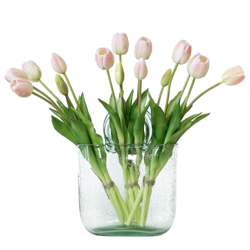 DUYONE 15Pcs Artificial Tulips Flowers, Soft Touch Realistic Latex Tulips Bouquet for Home Office Wedding Party Garden Decor, Fake Flowers for Dining Table Living Room Spring-B Powder Pink - color: B Style-15pcs Powder Pink(no Vase)
