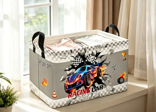 Essme Rectangular Kids Baskets,Car Storage Box,Cute Basket for Kids with Handles for Room Decor, Book Bins,Shelf Basket.(Blue Car) - color: Blue Car