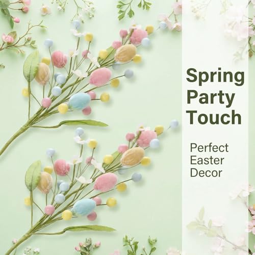 Artificial Easter Flower,4 Pcs Easter Colorful Egg Berries Decorations, Spring Flower Stems Egg Twig Branches, for Home Party Vase Flower Arrangement Centerpiece Decor