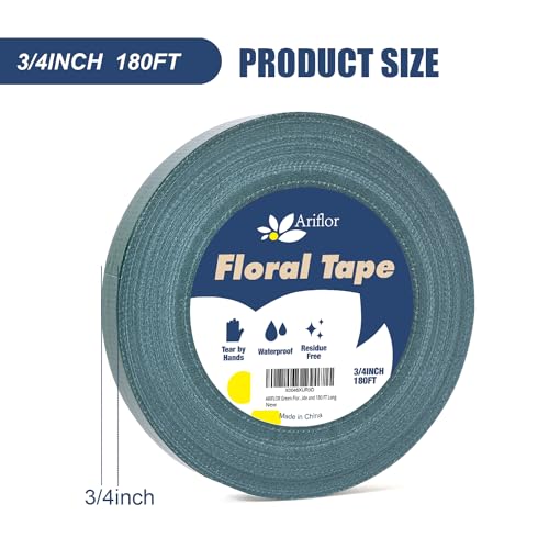 Green Floral Tape - Flower Wrap Adhesive Tape Bouquet Stem Wrapping and Floral Crafts, Wedding Bouquet Tape - 3/4 inch Wide and 180 FT Long - size: 3/4inch