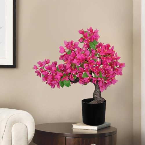 Briful Artificial Bougainvillea Flower Plant 20.8" Bougainvillea Bonsai Tree with Black Pot Silk Bougainvillea Floral Centerpiece for Home Office Dining Table Shelf Bathroom Decor(Hot Pink) - color: Pink