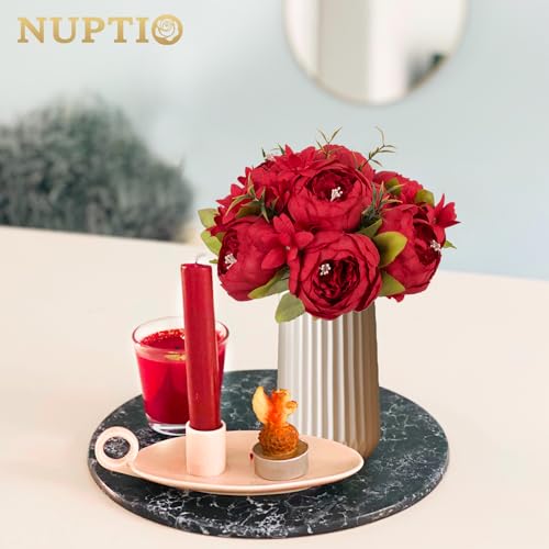 NUPTIO Peony Artificial Flowers for Centerpieces: 2 Pcs 9.4 inch Diam Red Faux Peony Flowers Fake Flower Balls Arrangement Bouquet Wedding Centerpieces for Tables Wedding Centerpiece Decorations - color: Red