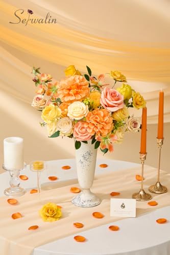 Serwalin Artificial Yellow Orange Fall Flowers, Autumn Silk Fake Flowers for DIY Wedding Bouquets Cake Flower, Table Centerpieces Baby Shower Birthday Party Home Decorations - color: Bright Yellow Orange, size: Grand