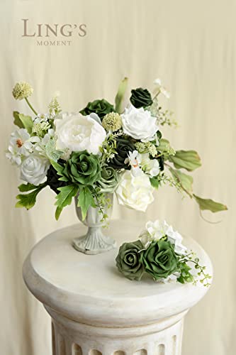 Ling's moment Artificial Flowers, 50Pcs 3" Roses in Emerald Green Shades, Realistic DIY Foam Floral Fill for Wedding Bouquets/Centerpieces, Outdoor Party Backdrops, Room/Table, Garden/Pot Decorations - color: Shades of Forest, size: 50Pcs