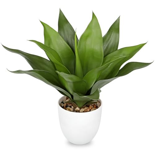 Fake Agave Plants 15.7 inch Large Artificial Plants in White Pot Faux Agave Plant Realistic Fake Plant for Home Decor Office Table Living Room Desk Bathroom Dining Centerpieces Balcony Indoor Decor - color: Agave -White