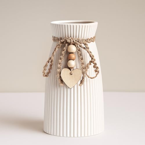 DomeStar White Ceramic Vase, 6.3" Tall Small Flower Vase for Pampas Grass, Home, Living Room, Dining Table, Farmhouse, Office Decor, Bedroom, Table, Kitchen Shelf, Minimalist Modern Home Decoration - color: White