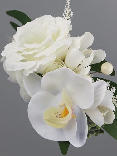Rinlong 2Pcs White Orchid Wrist Corsage for Wedding, Prom, Homecoming | Bridesmaid Wristlet, Mother of the Bride Flower Corsage - color: 06-white Orchid