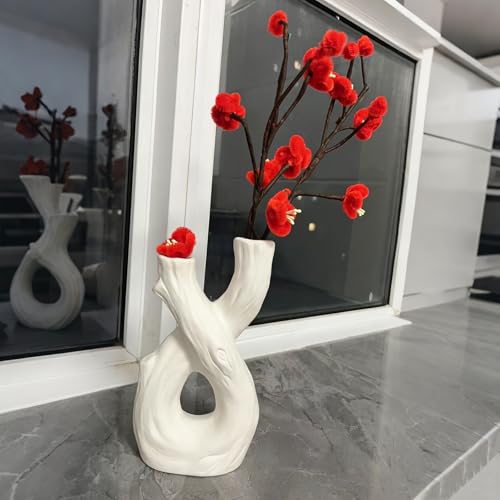 White Branch-Shaped Ceramic Vase，Minimalist Artistic Dried Flower Vases Modern Decorative Ornament for Home Decor, Living Bedroom Room, Shelf, Table (Style-B) - color: Ceramic B
