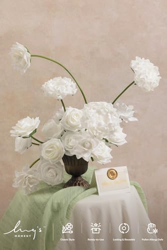 Ling's moment Artificial Flowers Fake Roses Faux Peony Foam Gardenia Combo for DIY Wedding Bouquets Centerpieces Arrangements Bridal Shower Party Home Decorations, White, 23pcs - color: Wht-white