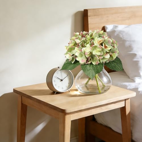 Artificial Hydrangea Flowers with Glass Vase & Fake Water - Faux Hydrangea for Home Table, Wedding Party, Office Decor | Realistic Fake Hydrangeas, Silk Flowers for Vase Arrangement (Hydrangea, green) - color: Hydrangea, Green