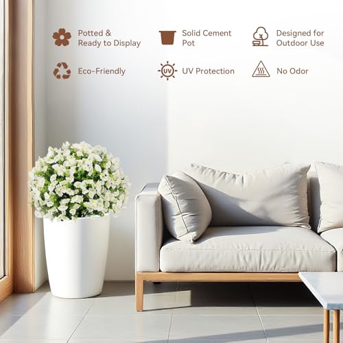 24" Artificial Potted Plants Outdoor Set of 2, UV Resistant Faux White Flowers with Eucalyptus, Decorative Plants in Pots for Front Porch, Patio & Entryway - color: White, size: 24in Morning Glory Eucalyptus