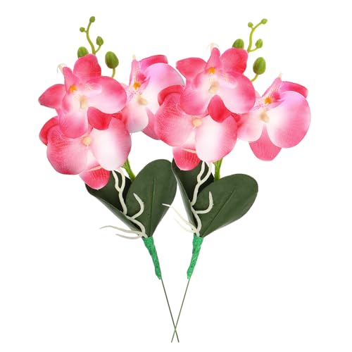 uxcell 2 Pcs Artificial Phalaenopsis Fake Flowers, 13 Inch Real Touch Artificial Floral Fake Bouquet for Wedding Bride Shower Gift Home Decor DIY Crafts, Rose Red - color: Rose Red, size: 13 Inch