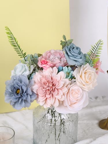 Pink Blue Flowers Combo Box, Light Blue Rose Silk Fake Flowers for DIY Floral Arrangements Wedding Bouquets Centerpiece Baby Shower Party Decoration (Blue Pink) - color: Blue Pink