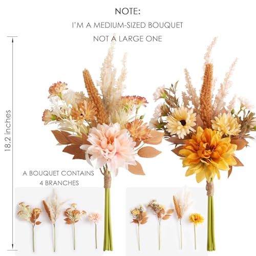 Joeabor Fake Flower Bouquet, Faux Flower Arrangement for Decorating Kitchens, Bedrooms, Bathrooms, Realistic Artificial Flowers Made of Silk & Plastic, Floral Decoration with Dahlia & Small Blossoms - color: Pink & Yellow
