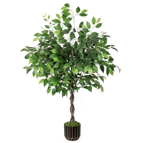 4ft Artificial Ficus Tree with Weighted Base – Faux Silk Floor Plant for Home, Office & Corner Decor - color: Ficus Tree Green