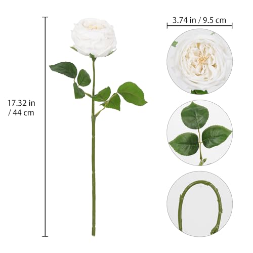 IPOPU White Roses Artificial Flowers,5PCS Real Touch Austin Roses Faux Peony Flowers Stems for Wedding Bouquet Party Home Decor(White) - color: White