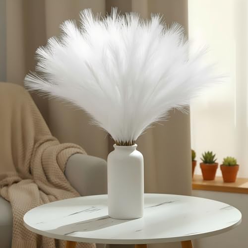 Suncalla 72 Pcs White Pampas Grass 21.7 Inches Faux Tall Pampas Grass Decor Bulk Artificial Dried Flower Feather for Vase Filler Home Boho Decor Christmas Wedding Party Arrangement Bathroom Wall - color: White